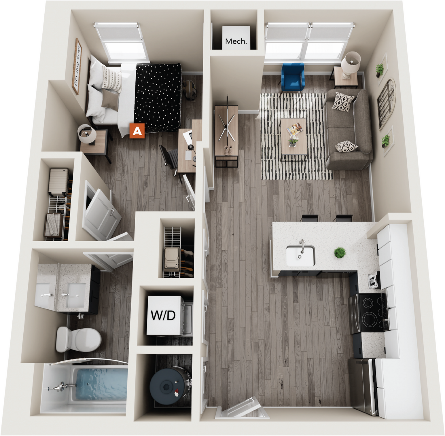 Alder - 1x1 Floor plan