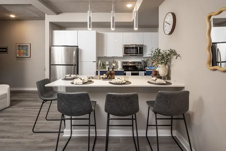 apartment kitchen with counter seating